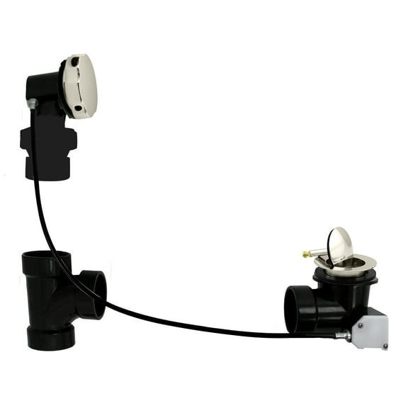 Westbrass D50A45BJ-07 45" Cable Drive Standard Bath Drain Trim Kit with Rotary Overflow Cover Knob on a Ball Joint Elbow, Pop-Up Stopper and Sch. 40 ABS Fittings, Satin Nickel