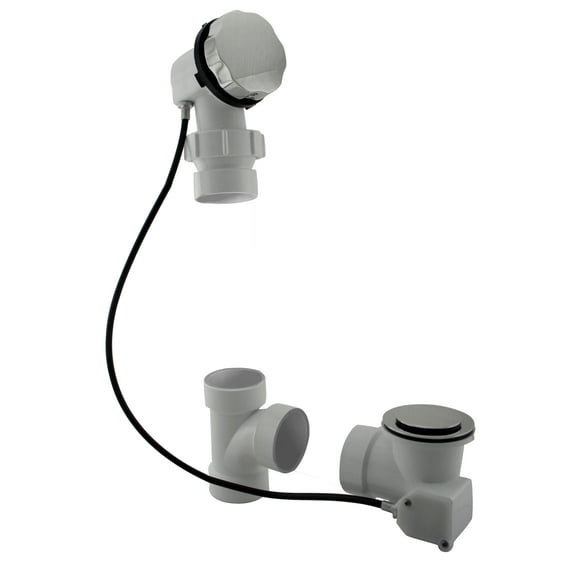 Westbrass D50P27BJ-07 27" Cable Drive Standard Bath Drain Trim Kit with Rotary Overflow Cover Knob on a Ball Joint Elbow, Pop-Up Stopper and Sch. 40 PVC Fittings, Satin Nickel