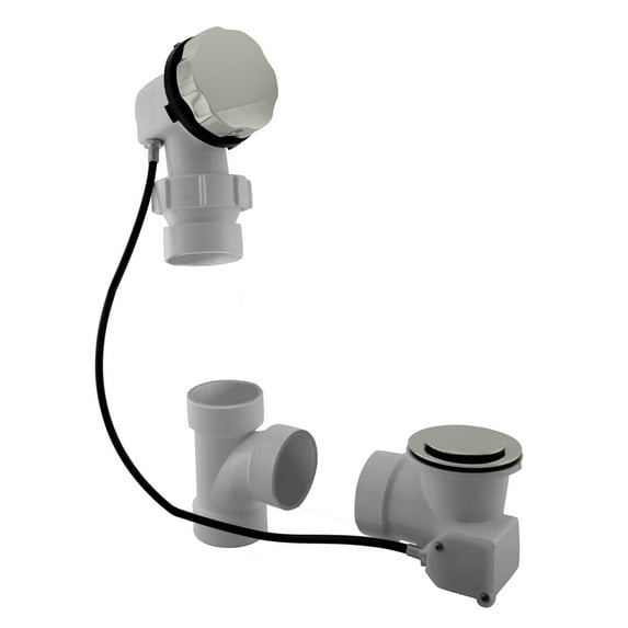 Westbrass D50P27BJ-26 27" Cable Drive Standard Bath Drain Trim Kit with Rotary Overflow Cover Knob on a Ball Joint Elbow, Pop-Up Stopper and Sch. 40 PVC Fittings, Polished Chrome