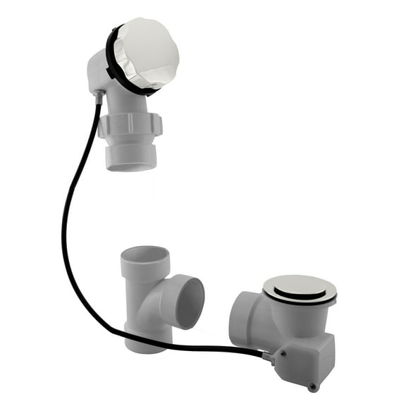 Westbrass D50P27BJ-50 27" Cable Drive Standard Bath Drain Trim Kit with Rotary Overflow Cover Knob on a Ball Joint Elbow, Pop-Up Stopper and Sch. 40 PVC Fittings, Powder Coat White