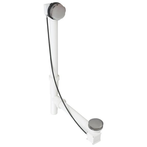 Westbrass D50P27TLE-05 27" Cable Drive Standard Bath Drain Trim Kit with Rotary Overflow Cover Knob, Pop-Up Stopper and Poly Tubular Pipes & Fittings, Polished Nickel
