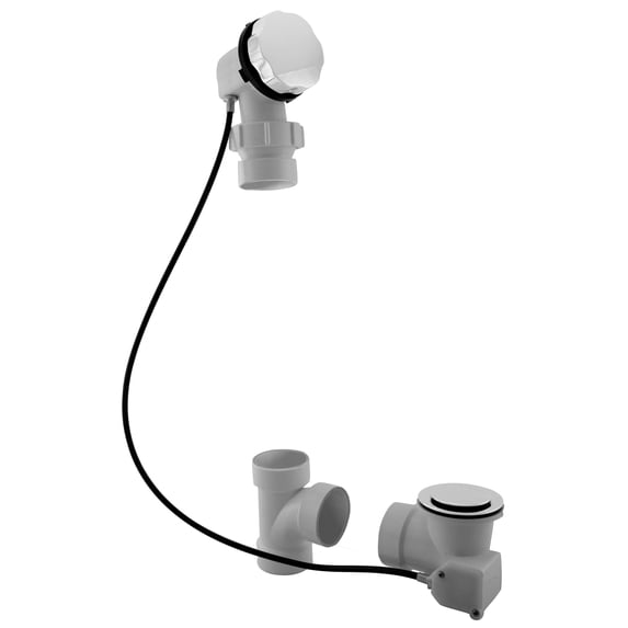 Westbrass 35" Cable Drive Bathtub Kit with Rotary Overflow Knob on a Ball Joint Elbow, Pop-Up Drain and Sch. 40 PVC Fittings, Polished Chrome