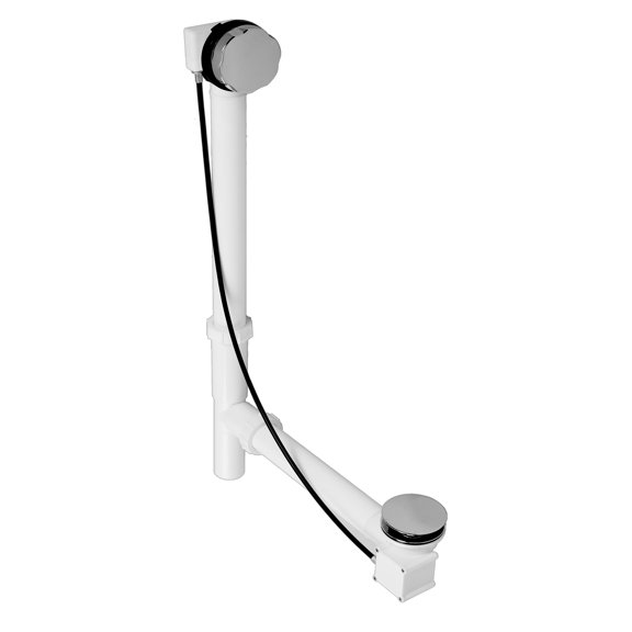 Westbrass D50P35TLE-20 35" Cable Drive Standard Bath Drain Trim Kit with Rotary Overflow Cover Knob, Pop-Up Stopper and Poly Tubular Pipes & Fittings, Stainless Steel