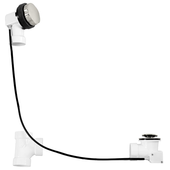 Westbrass D50P45-26 45" Cable Drive Standard Bath Drain Trim Kit with Rotary Overflow Cover Knob, Pop-Up Stopper and Sch. 40 PVC Fittings, Polished Chrome