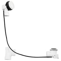 Westbrass D50P45-50 45" Cable Drive Standard Bath Drain Trim Kit with Rotary Overflow Cover Knob, Pop-Up Stopper and Sch. 40 PVC Fittings, Powder Coat White