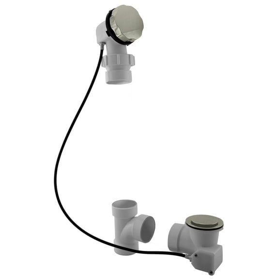 Westbrass D50P45BJ-07 45" Cable Drive Standard Bath Drain Trim Kit with Rotary Overflow Cover Knob on a Ball Joint Elbow, Pop-Up Stopper and Sch. 40 PVC Fittings, Satin Nickel