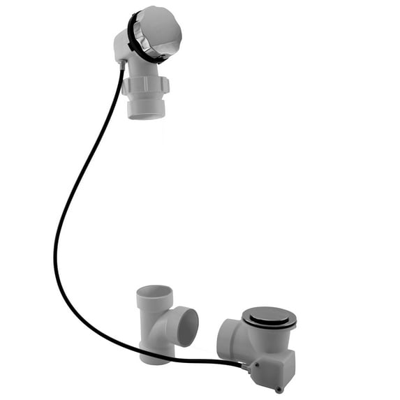 Westbrass D50P45BJ-20 45" Cable Drive Standard Bath Drain Trim Kit with Rotary Overflow Cover Knob on a Ball Joint Elbow, Pop-Up Stopper and Sch. 40 PVC Fittings, Stainless Steel