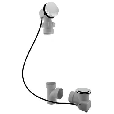 Westbrass D50P45BJ-50 45" Cable Drive Standard Bath Drain Trim Kit with Rotary Overflow Cover Knob on a Ball Joint Elbow, Pop-Up Stopper and Sch. 40 PVC Fittings, Powder Coat White