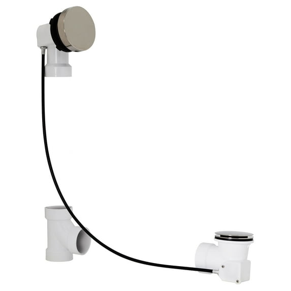 Westbrass D50P45SRE-05 45" Cable Drive Bathtub Drain Trim with Rotary Overflow Cover Knob, Pop-Up Stopper Sch. 40 PVC Fittings, Polished Nickel