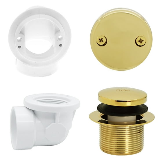 Westbrass 1-1/2" Tip-Toe Bathtub Drain Plumber's Pack with Two-Hole Elbow and PVC Fittings, Polished Brass