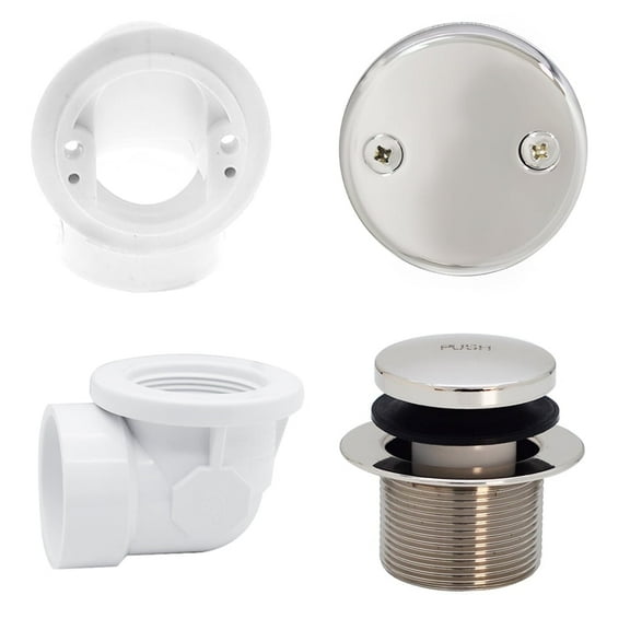 Westbrass 1-1/2" Tip-Toe Bathtub Drain Plumber's Pack with Two-Hole Elbow and PVC Fittings, Polished Chrome