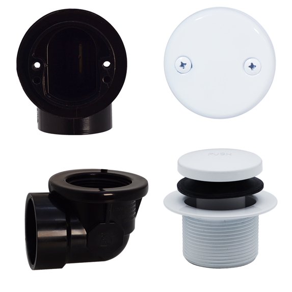 Westbrass 1-1/2" Tip-Toe Bathtub Drain Plumber's Pack with Two-Hole Elbow and ABS Fittings, Powder Coat White