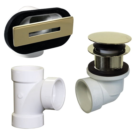 Westbrass Sch. 40 PVC Tip-Toe Bathtub Drain Trim with Linear Overflow, Polished Brass