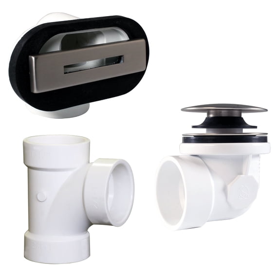 Westbrass Sch. 40 PVC Tip-Toe Bathtub Drain Trim with Linear Overflow, Matte Black