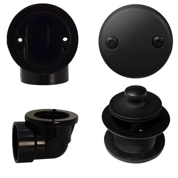 Westbrass 1-1/2" Bathtub Pull & Drain Plumber's Pack with Two-Hole Elbow and ABS Fittings, Matte Black