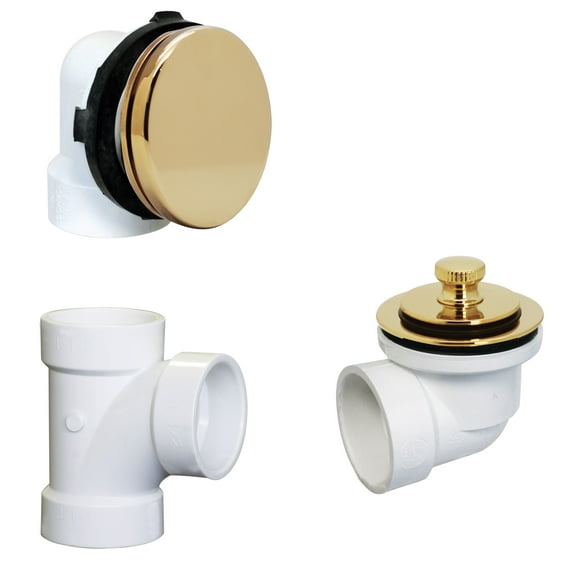 Westbrass D594PRK-01 Sch. 40 PVC Bathtub Assembly with Lift & Turn Drain and Illusionary Overflow, Polished Brass