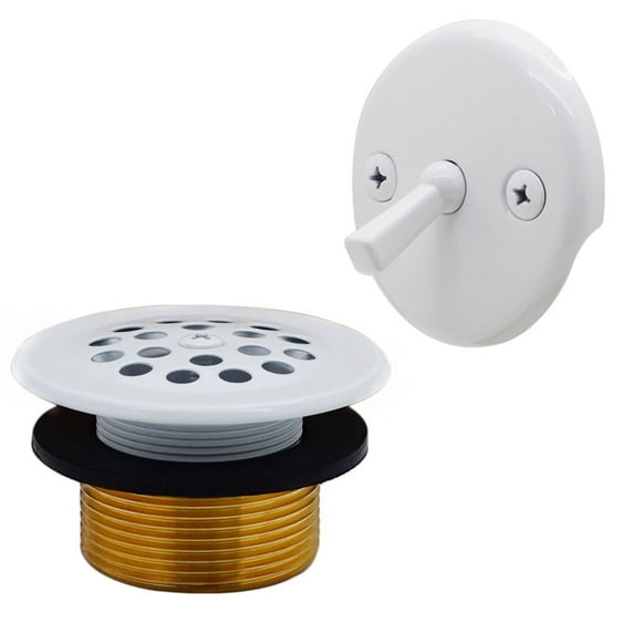 Westbrass 1-3/8" Bathtub Drain Cover with Trip Lever and Conversion Adaptor Bushing, Powder Coat White