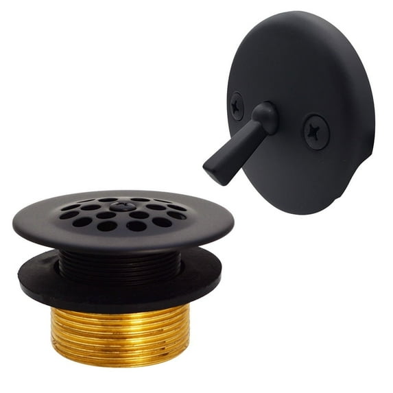 Westbrass 1-3/8" Bathtub Drain Cover with Trip Lever and Conversion Adaptor Bushing, Matte Black