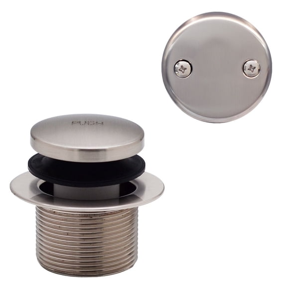 Westbrass D93-2-20 1-1/2" Tip-Toe Bathtub Drain with Two-Hole Overflow, Stainless Steel