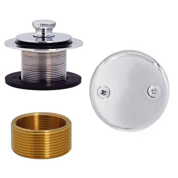 Westbrass Universal Thread Twist & Close Bathtub Drain with Adaptor and Two-Hole Overflow, Polished Chrome