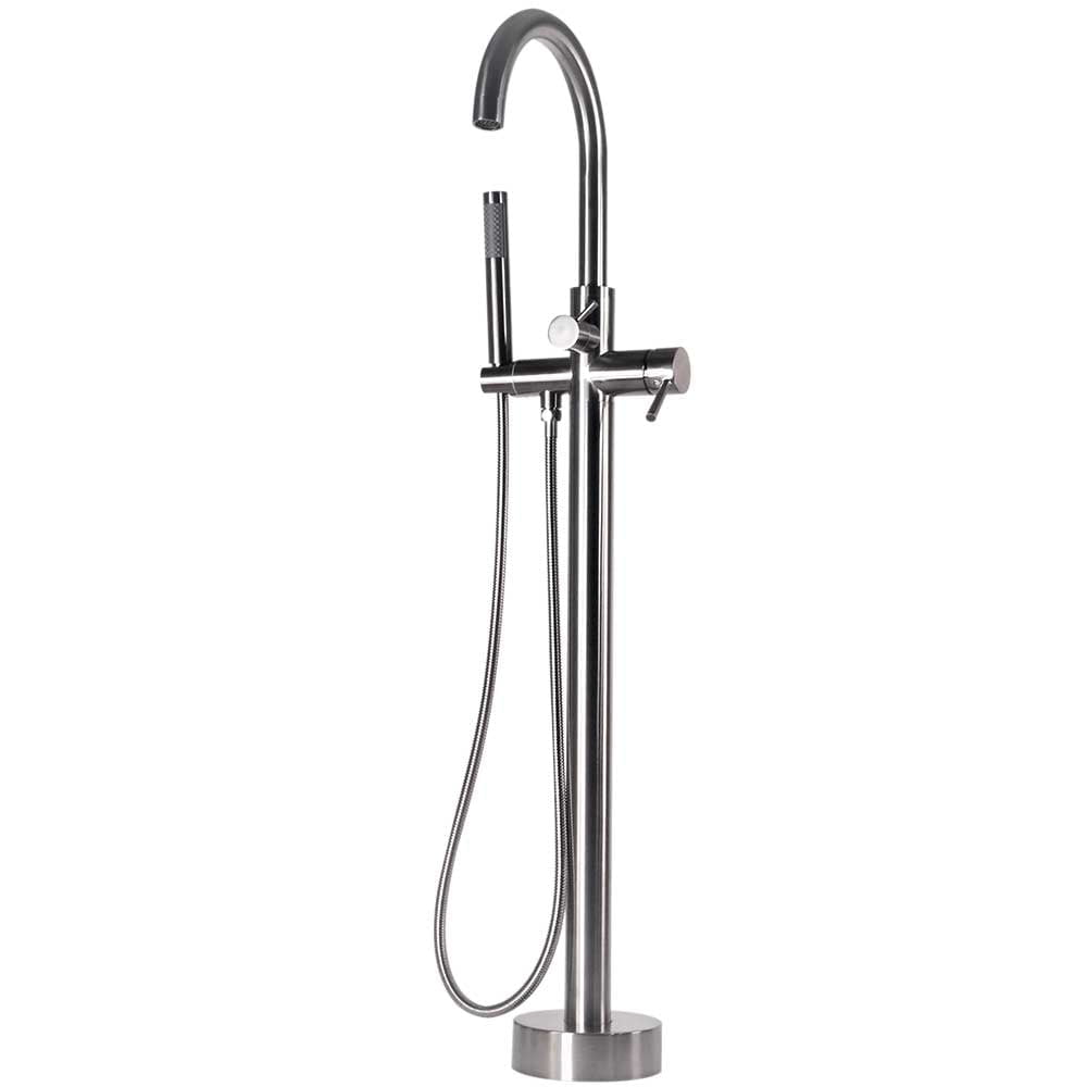 Satin Nickel Floor Mount Freestanding Bathtub Filler Faucet with Handheld Shower