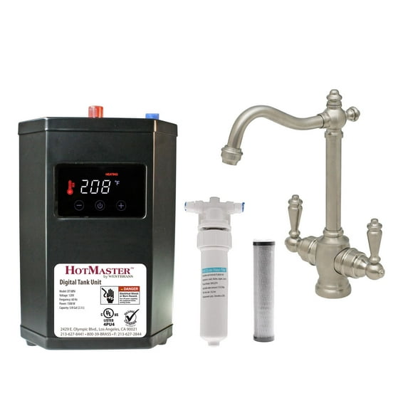 Westbrass Victorian 9" 2-Handle Hot & Cold Water Dispenser Faucet with Digital Heating Tank, Satin Nickel