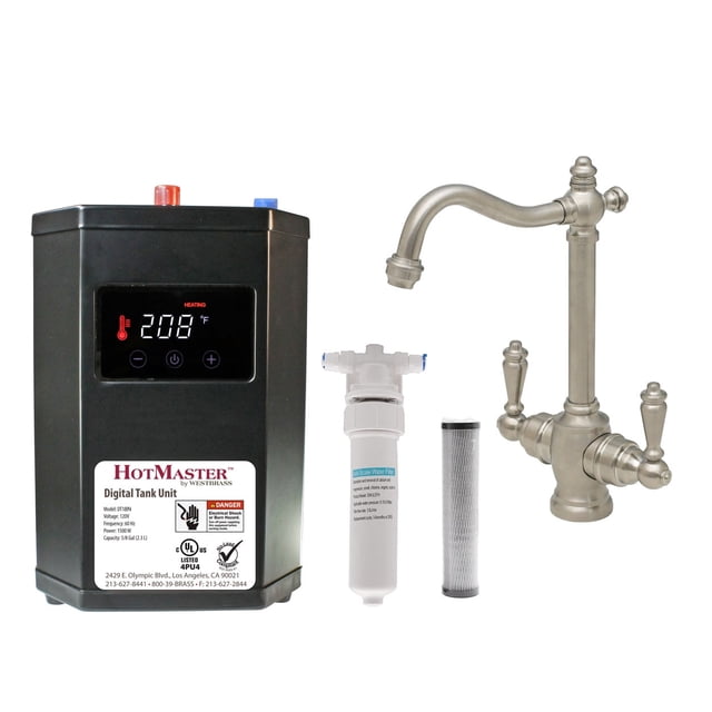 Westbrass Victorian 9" 2-Handle Hot & Cold Water Dispenser Faucet with Digital Heating Tank, Satin Nickel