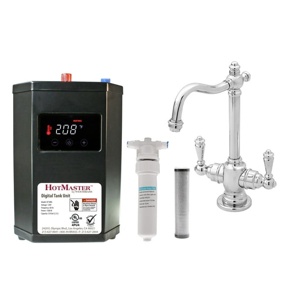 Westbrass Victorian 9" 2-Handle Hot & Cold Water Dispenser Faucet with Digital Heating Tank, Polished Chrome