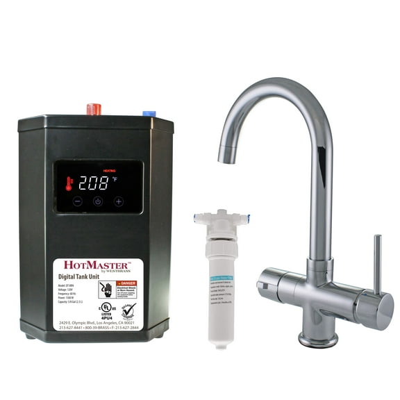 Westbrass DT1F282-26 14" 1-Handle Hot and Cold Water Dispenser Faucet with Heating Tank, Polished Chrome
