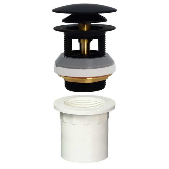Westbrass Integrated Overflow Coarse Thread Tip-Toe Drain with PVC Adapter, Matte Black