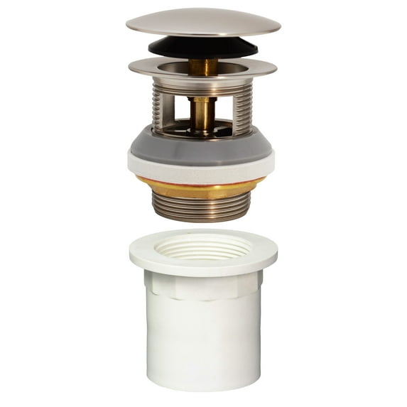 Westbrass Integrated Overflow Coarse Thread Tip-Toe Drain with PVC Adapter, Satin Nickel
