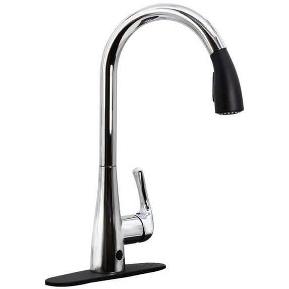 Westbrass KA03A-2662 Dual Sensor-Touchless Motion Control Kitchen Faucet with Pull Down Sprayer Head, Polished Chrome/Matte Black