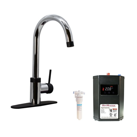 Westbrass KH31BK-2662 3 in 1 Kitchen Faucet with Heating Tank and Water Filter System, Polished Chrome/Matte Black