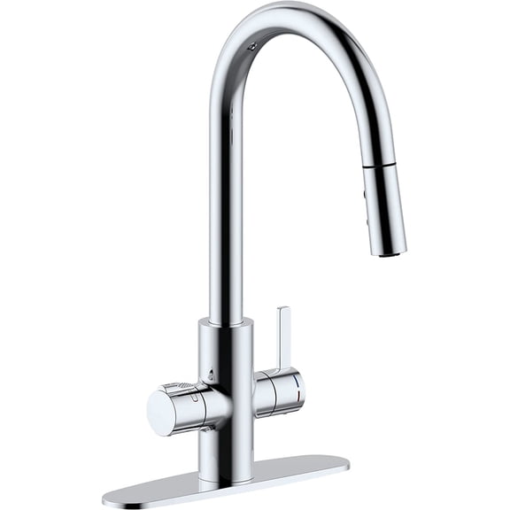 Westbrass 4 in 1 Kitchen Faucet with Dual Spray Mode Pull Down Retractable Sprayer, Polished Chrome