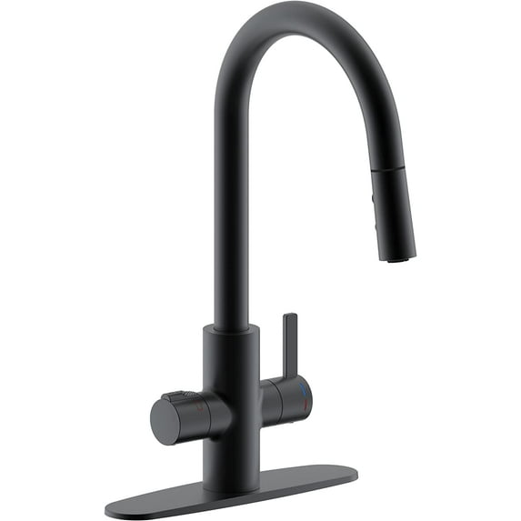 Westbrass 4 in 1 Kitchen Faucet with Dual Spray Mode Pull Down Retractable Sprayer, Matte Black