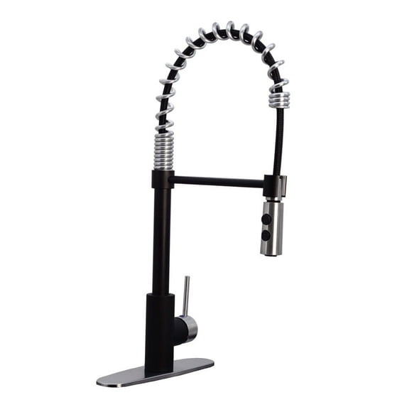 Westbrass KS18A-6220 21" Commercial Style Kitchen Faucet with Dual Function Open Coil Pull Down Sprayer and 1-Lever Handle, Matte Black/Stainless Steel