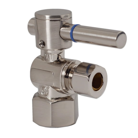 Westbrass 1/4-Turn Lever Angle Stop Valve, 1/2" IPS x 3/8" OD, Satin Nickel