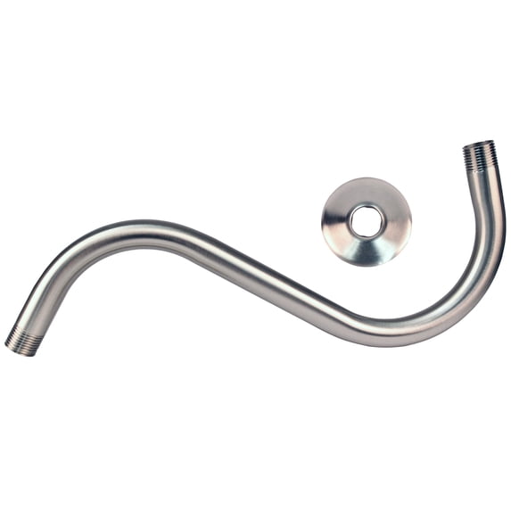 Westbrass R303-1-07 1/2" IPS x 10" S-Shaped Shower Arm with Flange, Satin Nickel