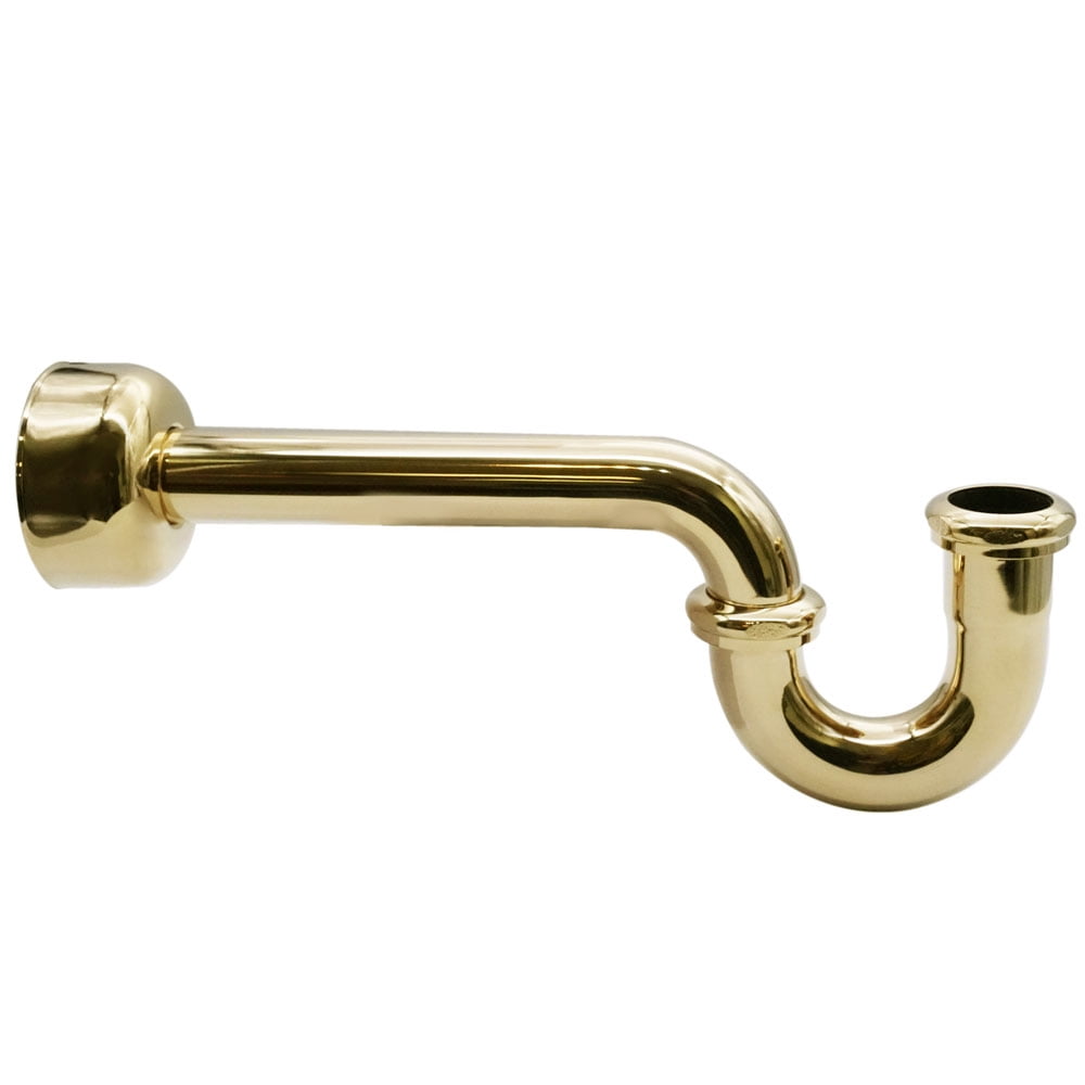 Polished Brass 1-1/2" P-Trap Pipe with High Box Flange