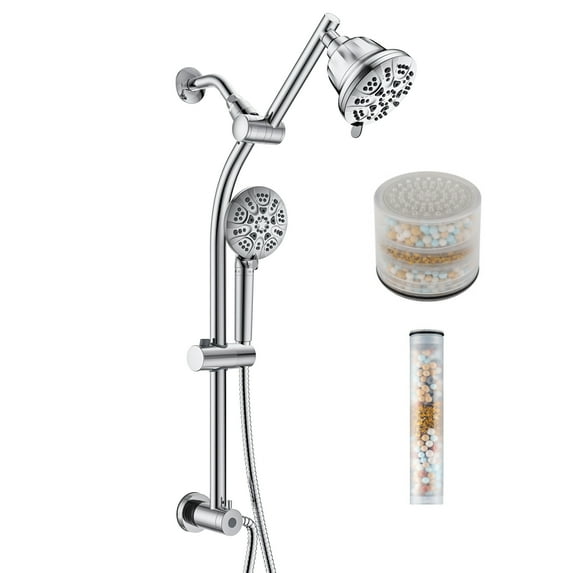 Westbrass SCH900F-26 Filtered Shower Head and Hand Sprayer Set on 21" Bar System, Polished Chrome