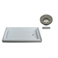 thumbnail image 1 of Westbrass SP6034RWP-07 60" x 34" 3-Wall Shower Pan with Plastic Right Drain and 4-1/4" Cross Grid Brass Drain Cover, Satin Nickel, 1 of 10