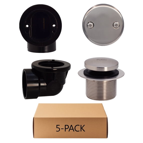 Westbrass 1-1/2" Tip-Toe Bathtub Drain Plumber's Pack with Two-Hole Elbow and ABS Fittings, Satin Nickel (5-Pack)