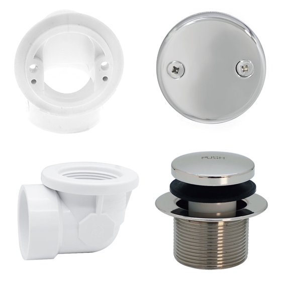 Westbrass 1-1/2" Tip-Toe Bathtub Drain Plumber's Pack with Two-Hole Elbow and PVC Fittings, Polished Nickel