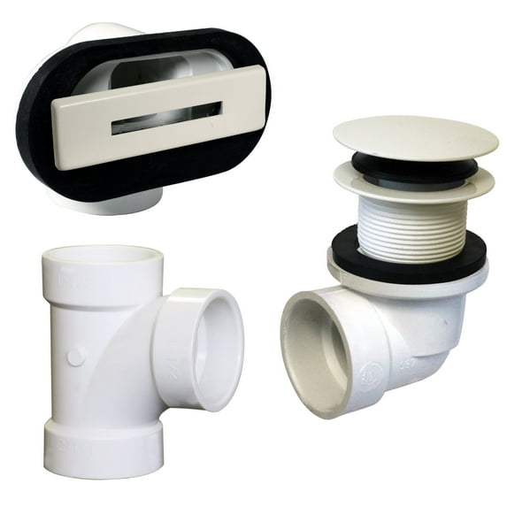 Westbrass 1-1/2" Tip-Toe Bathtub Drain with Linear Overflow Cover, Sch. 40 PVC fittings, Powder Coat Biscuit