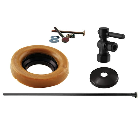 Westbrass Toilet Wax Ring Kit with Supply Line and 1/2" Lever Handle Angle Stop, Matte Black