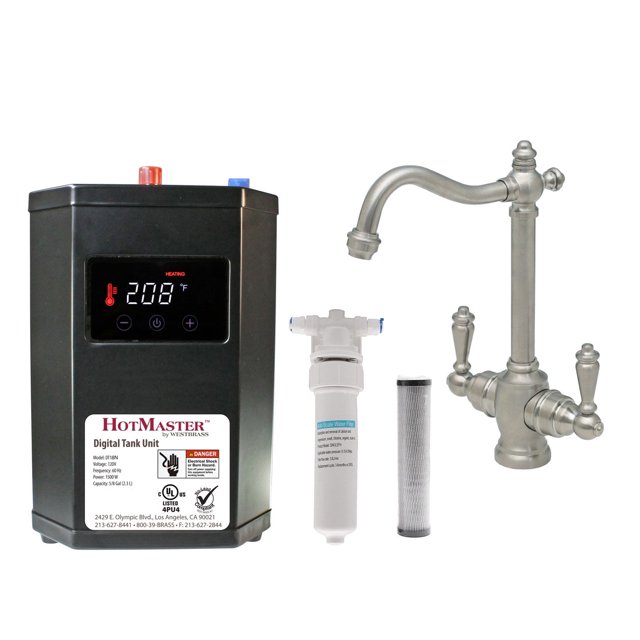 Westbrass Victorian 9" 2-Handle Hot & Cold Water Dispenser Faucet with Digital Heating Tank, Stainless Steel