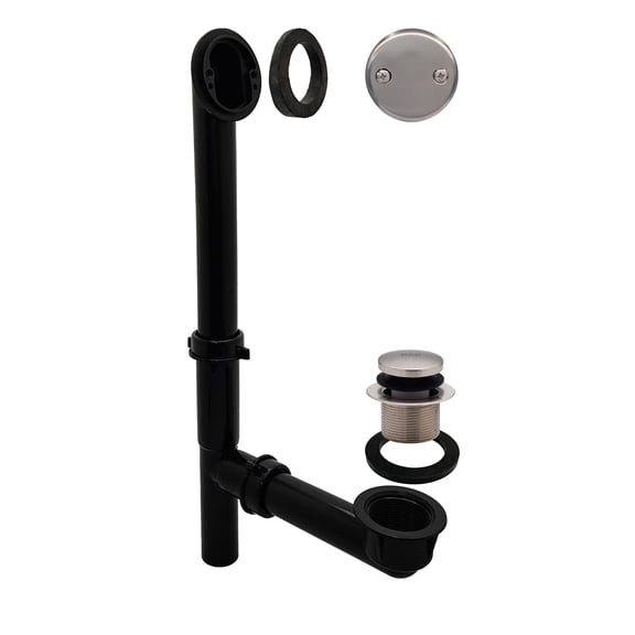 Westbrass 14" Black Polypropylene Tip-Toe Drain Bathtub Assembly with 2-Hole Overflow, Satin Nickel
