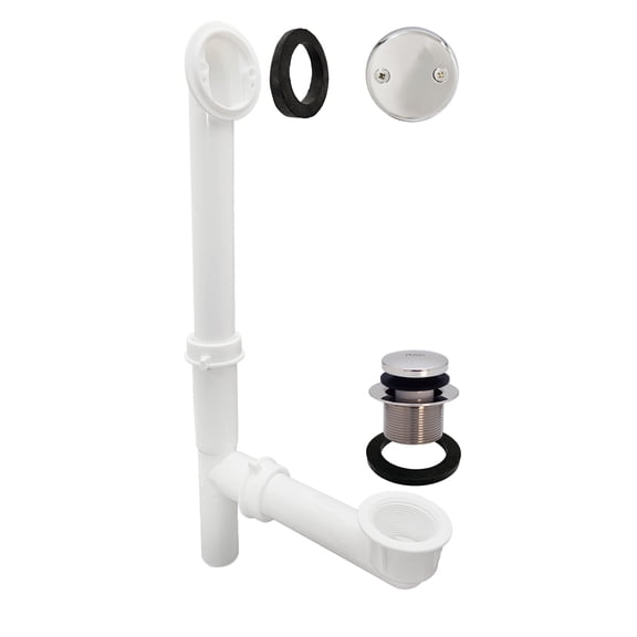 Westbrass Y593244CP-12 14" White Polypropylene Tip-Toe Drain Bathtub Assembly with 2-Hole Overflow, Polished Brass (12-Pack)
