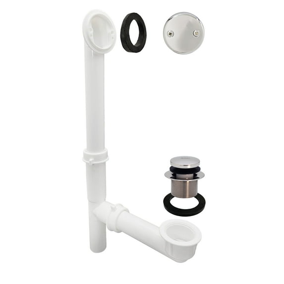 Westbrass Y593244CP 14" White Polypropylene Tip-Toe Drain Bathtub Assembly with 2-Hole Overflow, Polished Brass