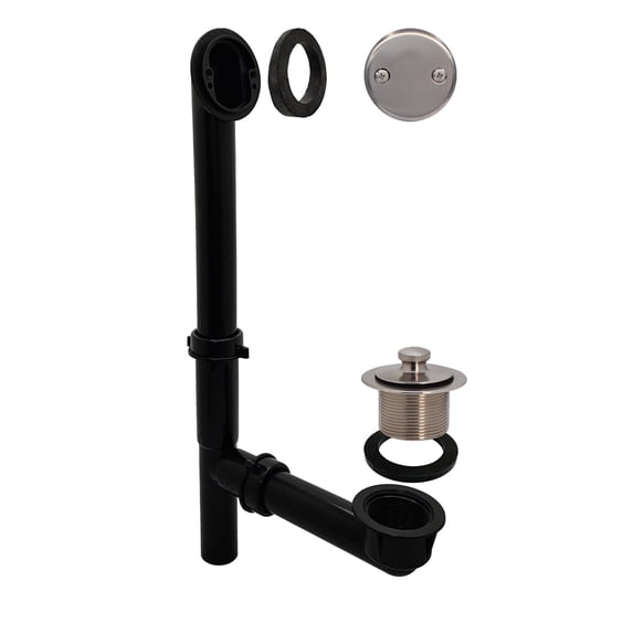 Westbrass 14" Black Polypropylene Twist & Close Drain Bathtub Assembly with Two-Hole Overflow, Satin Nickel